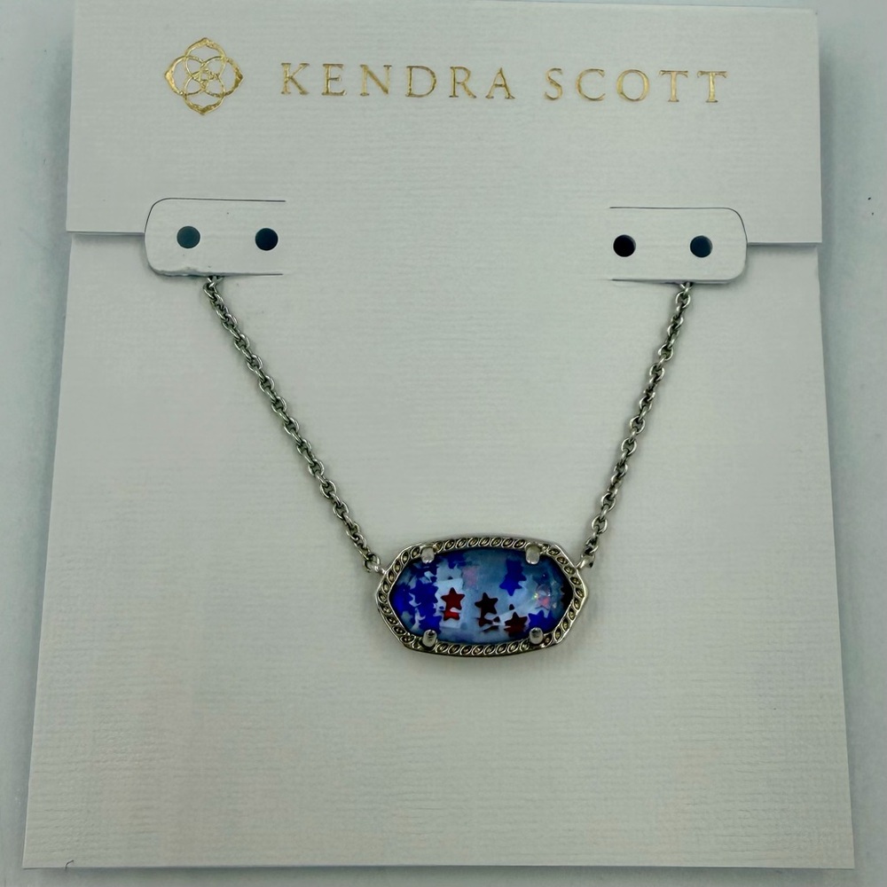 Kendra Scott Elisa Silver Short Pendant Red White & Blue Star NWT - Picture 6 of 9